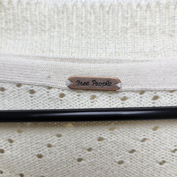 Free Free People Cream Distressed Cropped Sweater M/L Boho Fall Cotton - Picture 4 of 7
